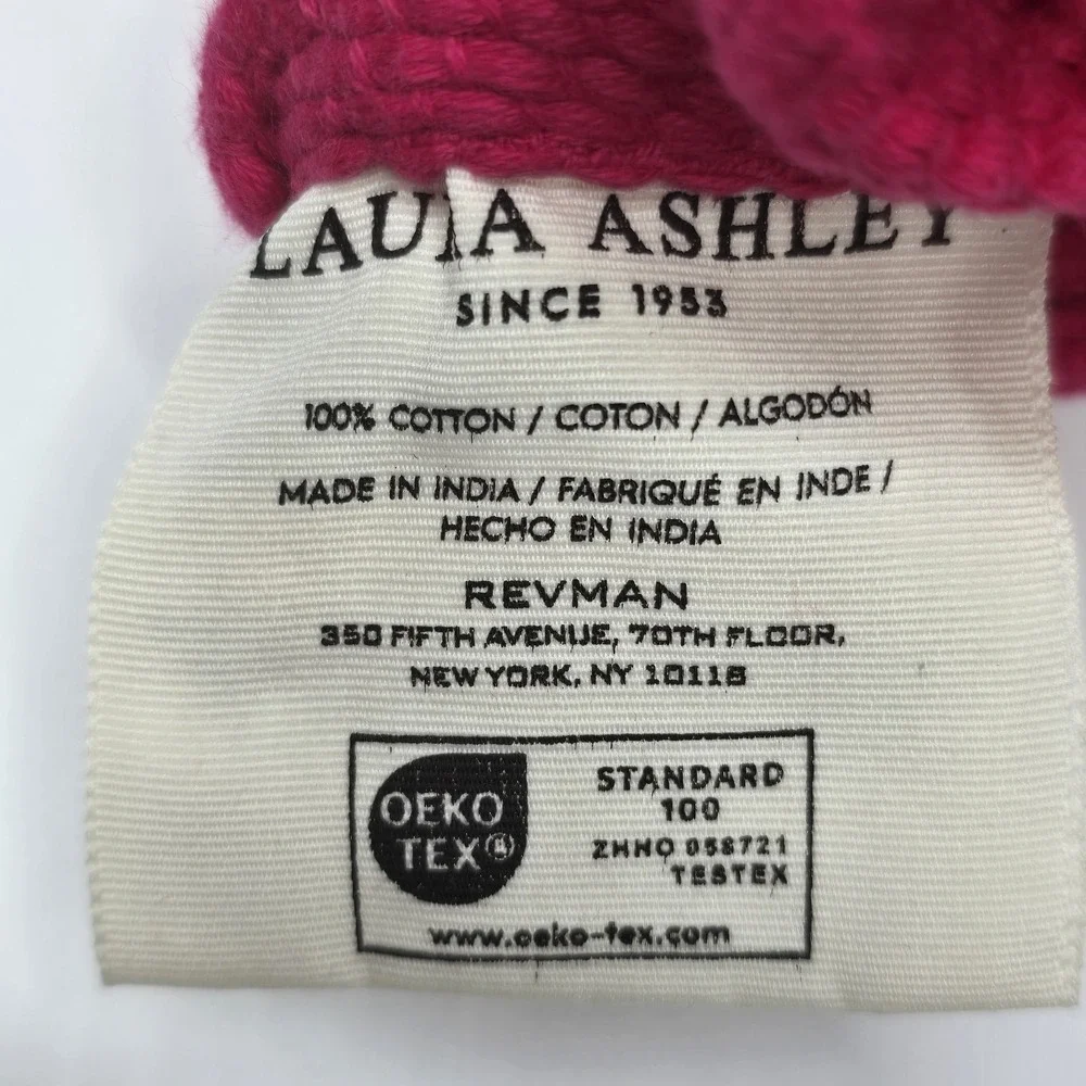 Laura Ashley 2pc Hand Towel Set Hot Pink Fuchsia Bow Embossed 16x30 OEKO-TEX New